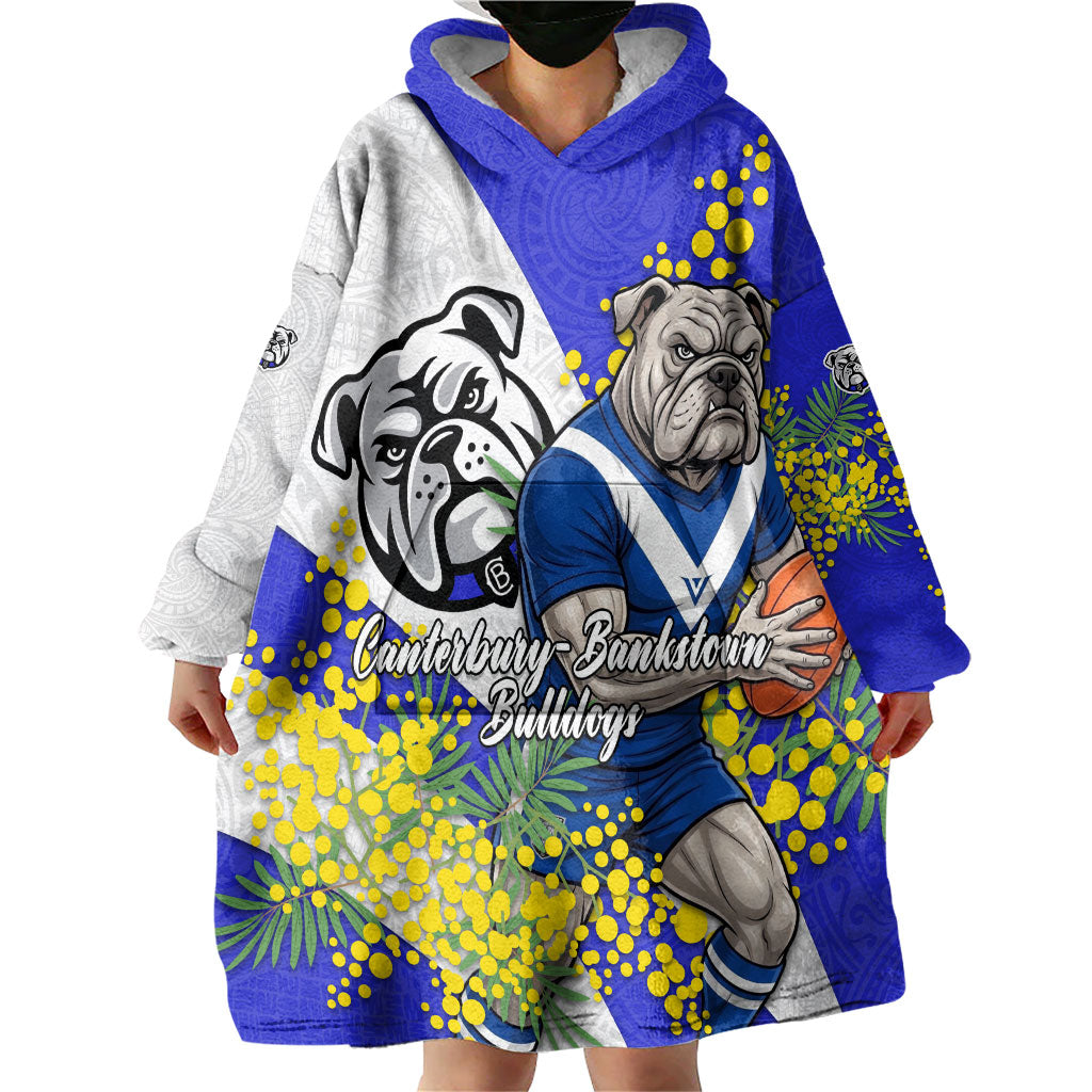 Canterbury Bankstown Bulldogs Wearable Blanket Hoodie Golden Wattle Floral Polynesian - Australian Flower - Rugby Mascot