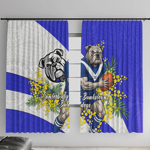Canterbury Bankstown Bulldogs Window Curtain Golden Wattle Floral Polynesian - Australian Flower - Rugby Mascot