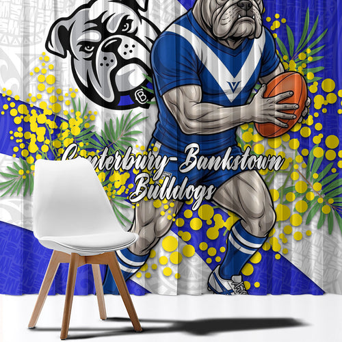 Canterbury Bankstown Bulldogs Window Curtain Golden Wattle Floral Polynesian - Australian Flower - Rugby Mascot