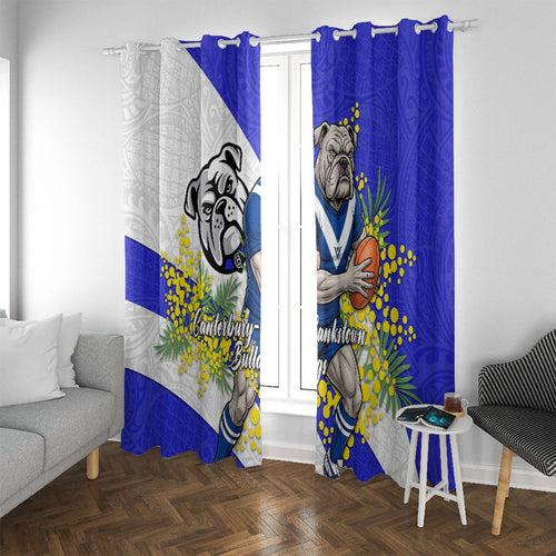 Canterbury Bankstown Bulldogs Window Curtain Golden Wattle Floral Polynesian - Australian Flower - Rugby Mascot