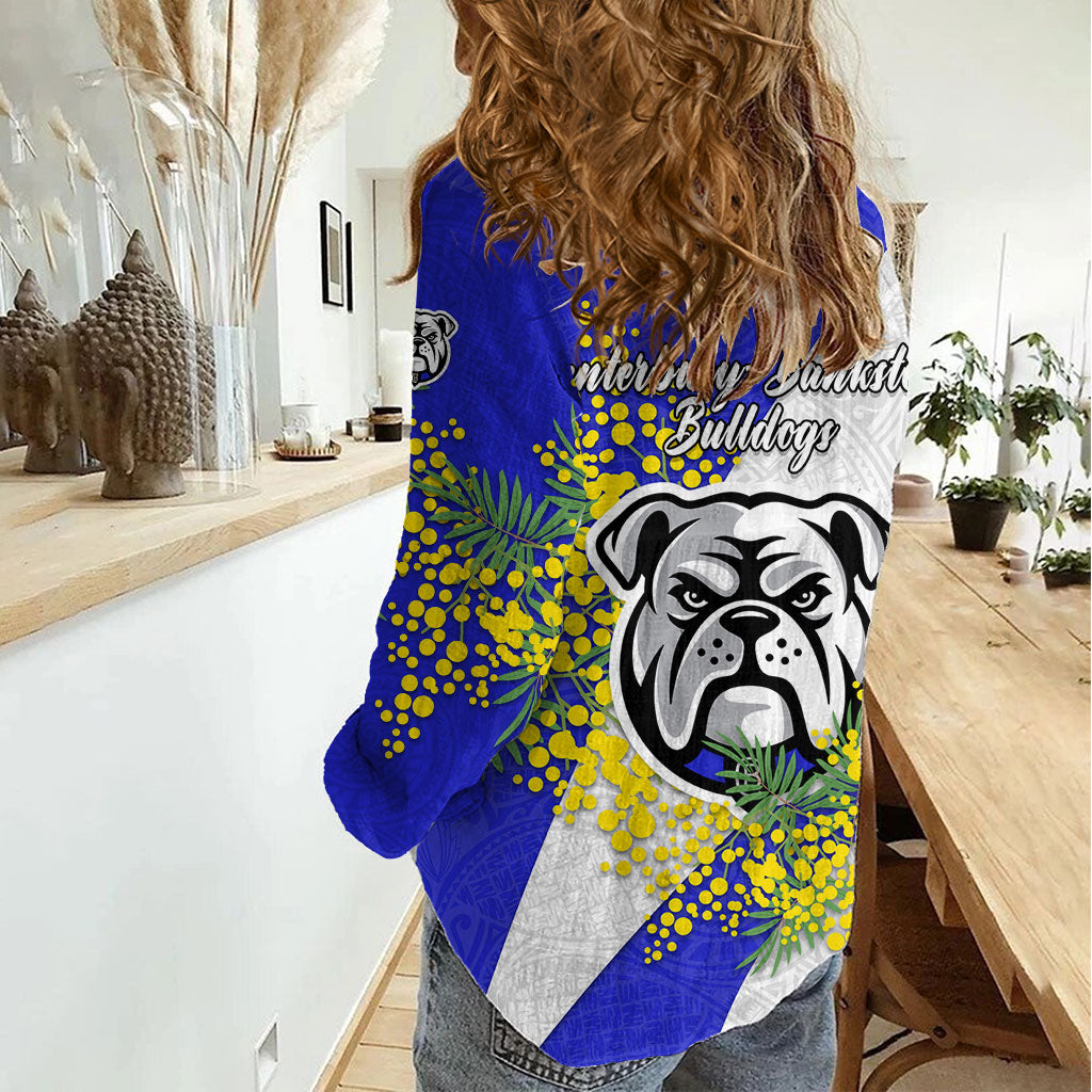 Canterbury Bankstown Bulldogs Women Casual Shirt Golden Wattle Floral Polynesian - Australian Flower - Rugby Mascot