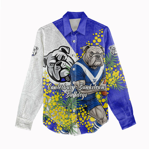 Canterbury Bankstown Bulldogs Women Casual Shirt Golden Wattle Floral Polynesian - Australian Flower - Rugby Mascot