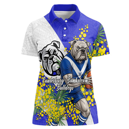 Canterbury Bankstown Bulldogs Women Polo Shirt Golden Wattle Floral Polynesian - Australian Flower - Rugby Mascot
