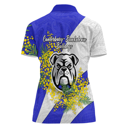 Canterbury Bankstown Bulldogs Women Polo Shirt Golden Wattle Floral Polynesian - Australian Flower - Rugby Mascot