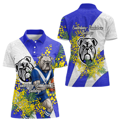 Canterbury Bankstown Bulldogs Women Polo Shirt Golden Wattle Floral Polynesian - Australian Flower - Rugby Mascot