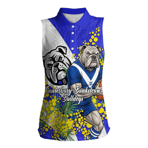 Canterbury Bankstown Bulldogs Women Sleeveless Polo Shirt Golden Wattle Floral Polynesian - Australian Flower - Rugby Mascot