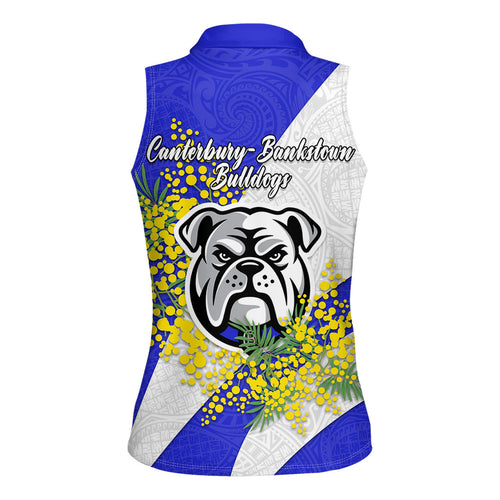 Canterbury Bankstown Bulldogs Women Sleeveless Polo Shirt Golden Wattle Floral Polynesian - Australian Flower - Rugby Mascot