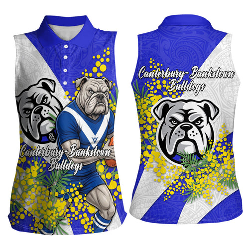 Canterbury Bankstown Bulldogs Women Sleeveless Polo Shirt Golden Wattle Floral Polynesian - Australian Flower - Rugby Mascot