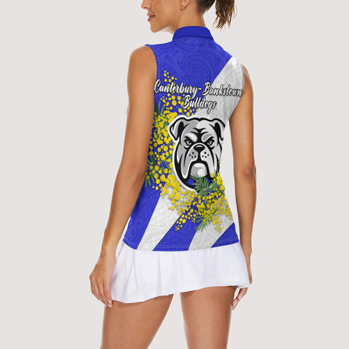 Canterbury Bankstown Bulldogs Women Sleeveless Polo Shirt Golden Wattle Floral Polynesian - Australian Flower - Rugby Mascot