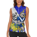 Canterbury Bankstown Bulldogs Women Sleeveless Polo Shirt Golden Wattle Floral Polynesian - Australian Flower - Rugby Mascot
