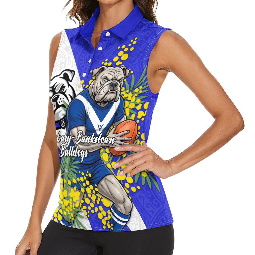 Canterbury Bankstown Bulldogs Women Sleeveless Polo Shirt Golden Wattle Floral Polynesian - Australian Flower - Rugby Mascot