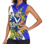 Canterbury Bankstown Bulldogs Women Sleeveless Polo Shirt Golden Wattle Floral Polynesian - Australian Flower - Rugby Mascot