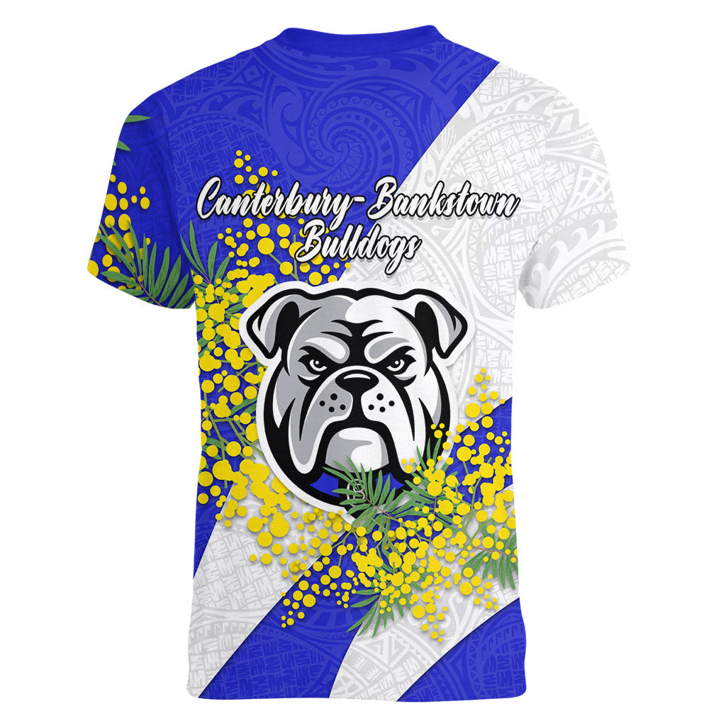 Canterbury Bankstown Bulldogs Women V-Neck T-Shirt Golden Wattle Floral Polynesian - Australian Flower - Rugby Mascot