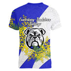 Canterbury Bankstown Bulldogs Women V-Neck T-Shirt Golden Wattle Floral Polynesian - Australian Flower - Rugby Mascot