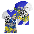 Canterbury Bankstown Bulldogs Women V-Neck T-Shirt Golden Wattle Floral Polynesian - Australian Flower - Rugby Mascot
