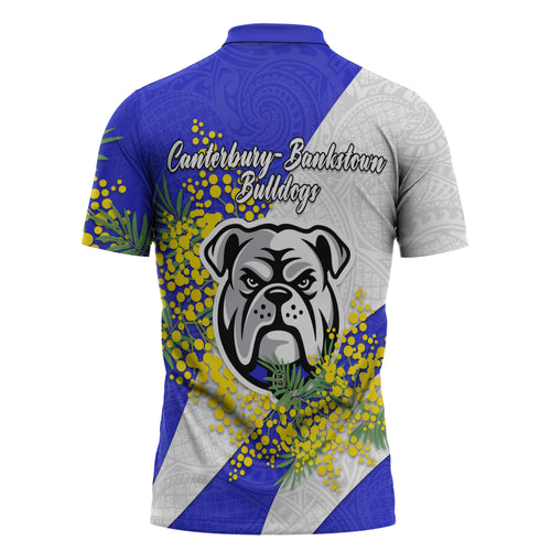 Canterbury Bankstown Bulldogs Zipper Polo Shirt Golden Wattle Floral Polynesian - Australian Flower - Rugby Mascot