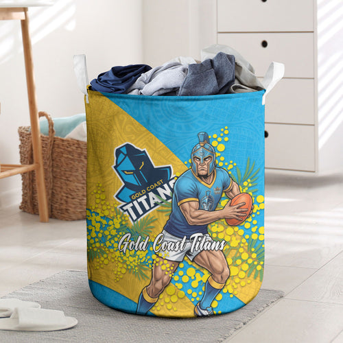 Gold Coast Titans Laundry Basket Golden Wattle Floral Polynesian - Australian Flower - Rugby Mascot