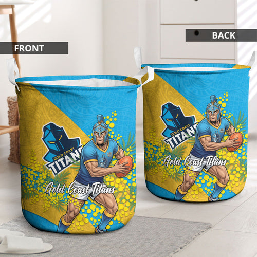 Gold Coast Titans Laundry Basket Golden Wattle Floral Polynesian - Australian Flower - Rugby Mascot