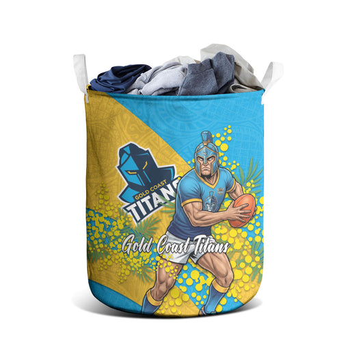 Gold Coast Titans Laundry Basket Golden Wattle Floral Polynesian - Australian Flower - Rugby Mascot