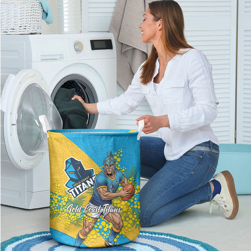 Gold Coast Titans Laundry Basket Golden Wattle Floral Polynesian - Australian Flower - Rugby Mascot