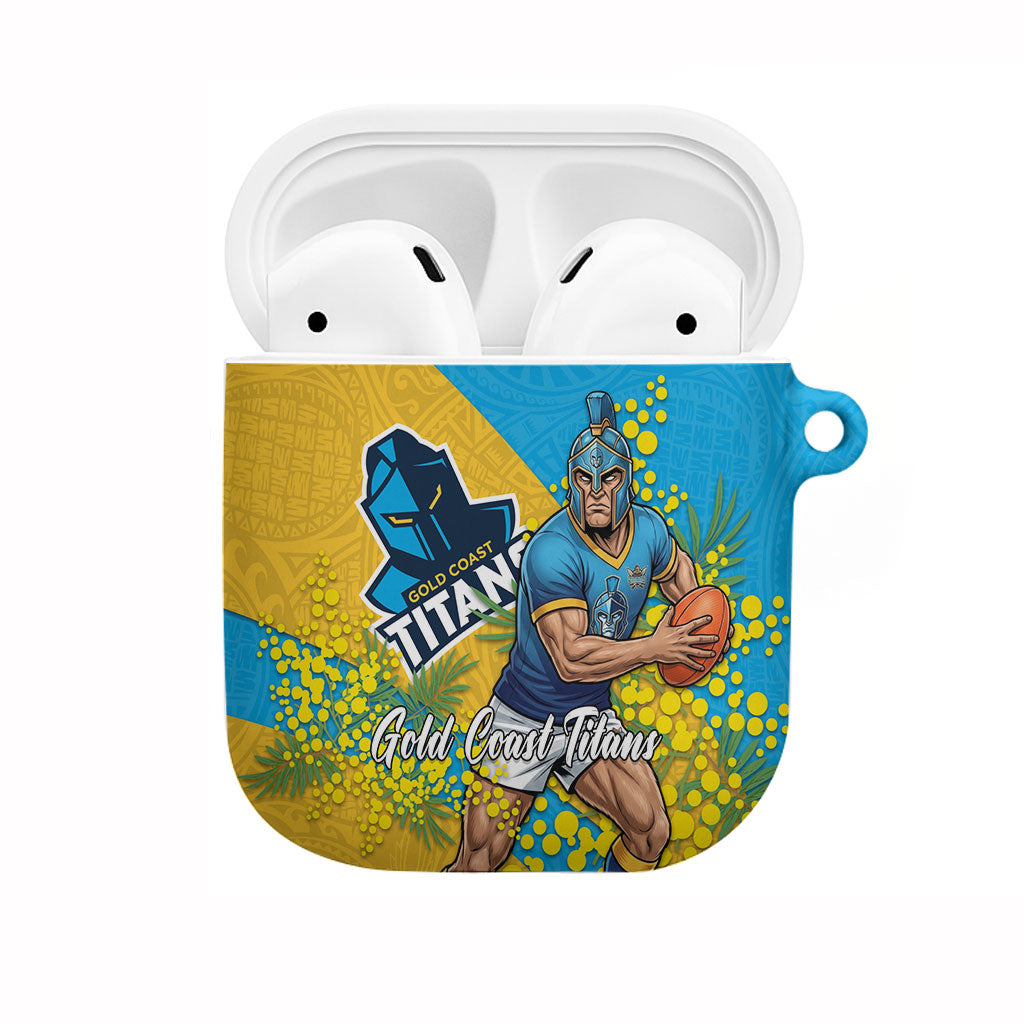 Gold Coast Titans AirPods Case Golden Wattle Floral Polynesian - Australian Flower - Rugby Mascot