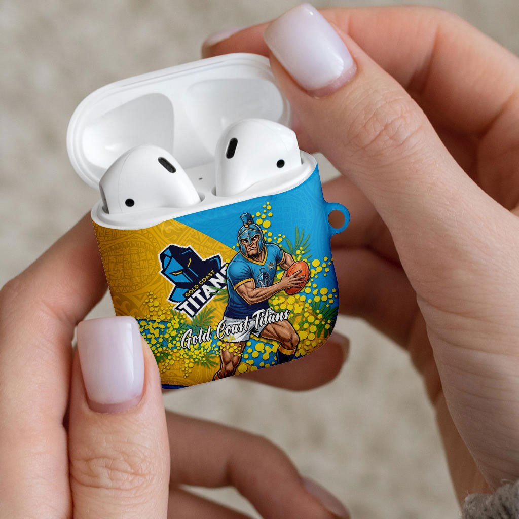 Gold Coast Titans AirPods Case Golden Wattle Floral Polynesian - Australian Flower - Rugby Mascot