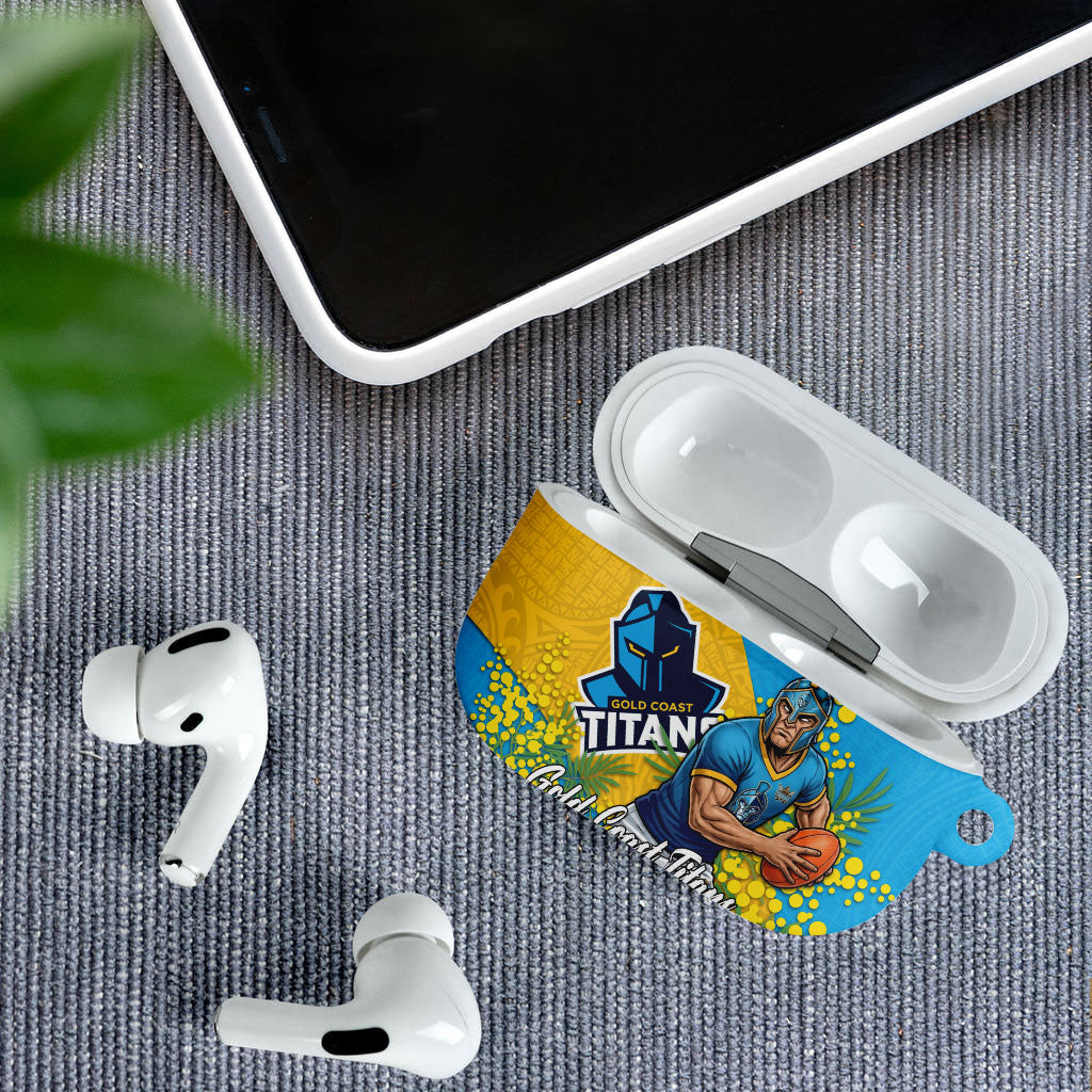 Gold Coast Titans AirPods Case Golden Wattle Floral Polynesian - Australian Flower - Rugby Mascot