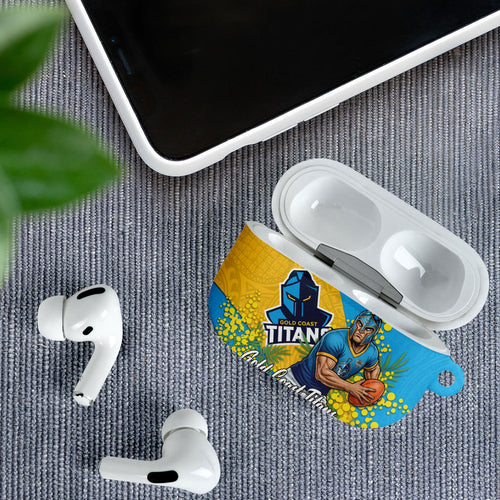 Gold Coast Titans AirPods Case Golden Wattle Floral Polynesian - Australian Flower - Rugby Mascot
