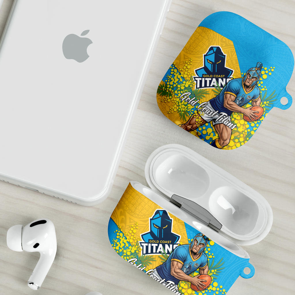 Gold Coast Titans AirPods Case Golden Wattle Floral Polynesian - Australian Flower - Rugby Mascot