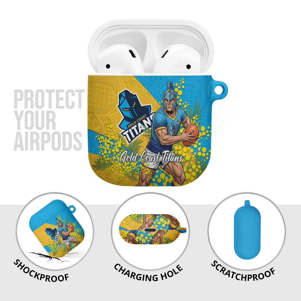 Gold Coast Titans AirPods Case Golden Wattle Floral Polynesian - Australian Flower - Rugby Mascot