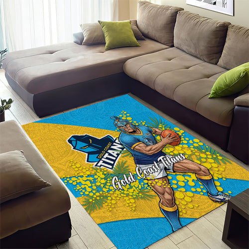 Gold Coast Titans Area Rug Golden Wattle Floral Polynesian - Australian Flower - Rugby Mascot