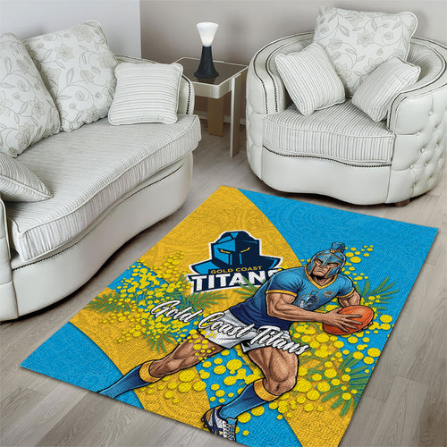 Gold Coast Titans Area Rug Golden Wattle Floral Polynesian - Australian Flower - Rugby Mascot