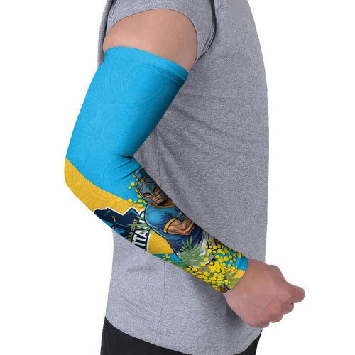 Gold Coast Titans Arm Sleeves Golden Wattle Floral Polynesian - Australian Flower - Rugby Mascot