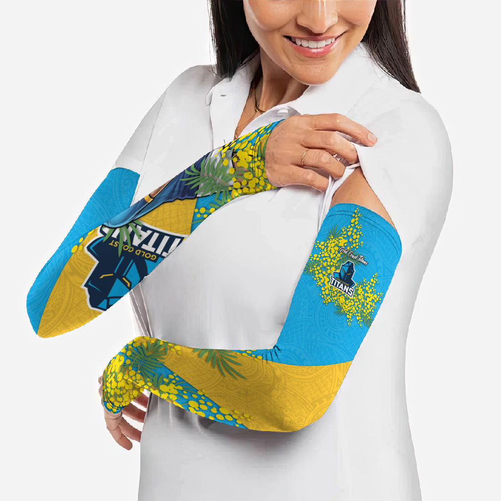 Gold Coast Titans Arm Sleeves Golden Wattle Floral Polynesian - Australian Flower - Rugby Mascot