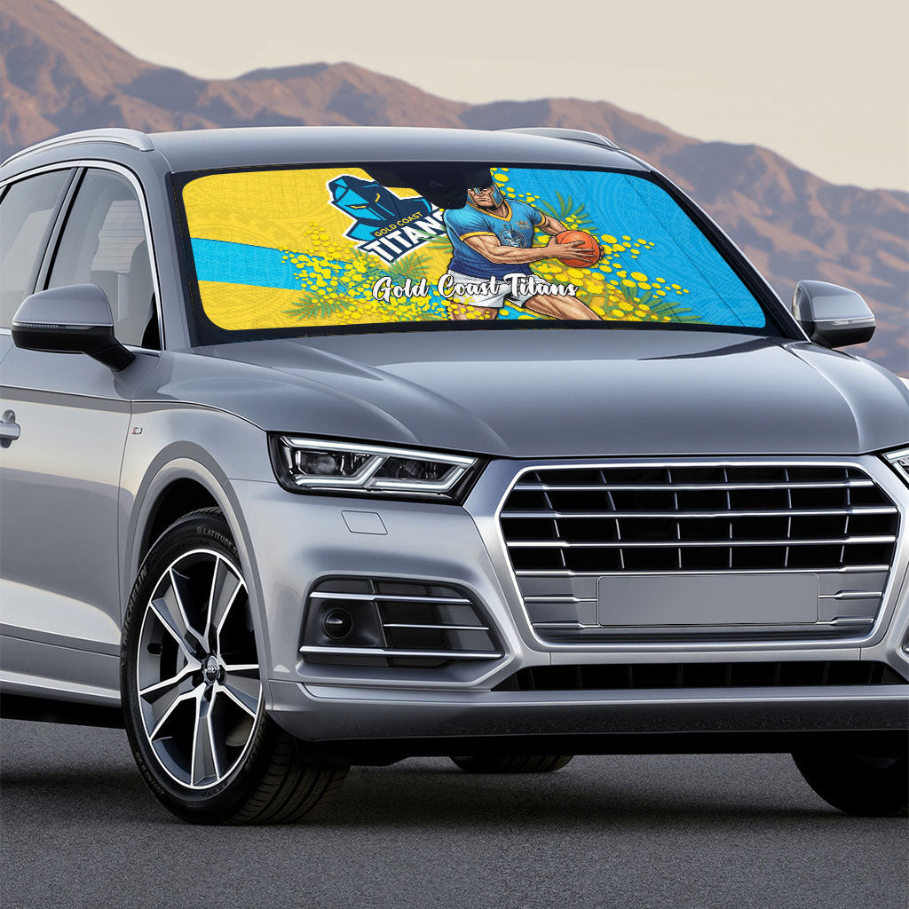 Gold Coast Titans Auto Sun Shade Golden Wattle Floral Polynesian - Australian Flower - Rugby Mascot