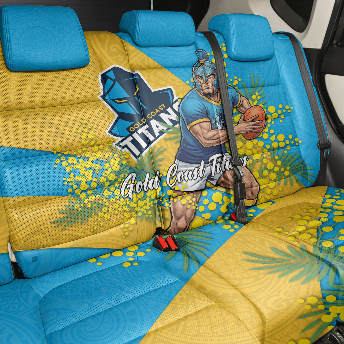 Gold Coast Titans Back Car Seat Cover Golden Wattle Floral Polynesian - Australian Flower - Rugby Mascot