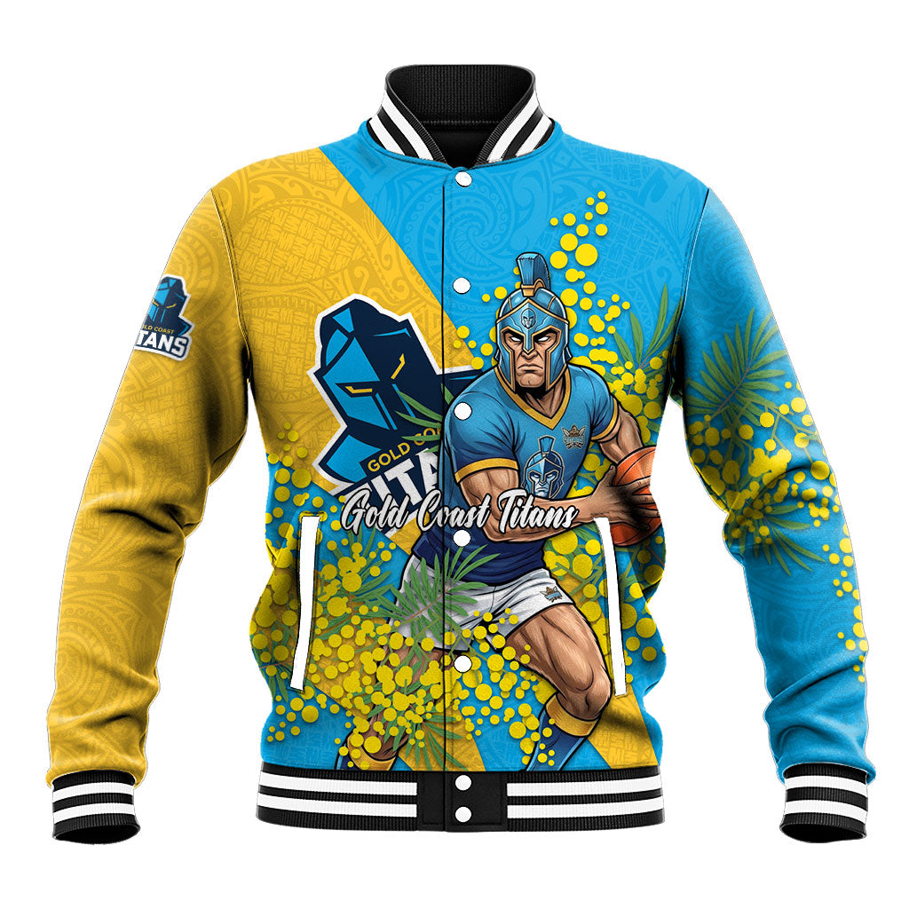 Gold Coast Titans Baseball Jacket Golden Wattle Floral Polynesian - Australian Flower - Rugby Mascot