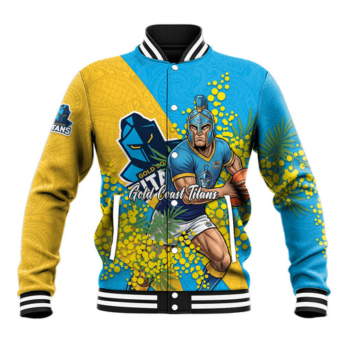 Gold Coast Titans Baseball Jacket Golden Wattle Floral Polynesian - Australian Flower - Rugby Mascot