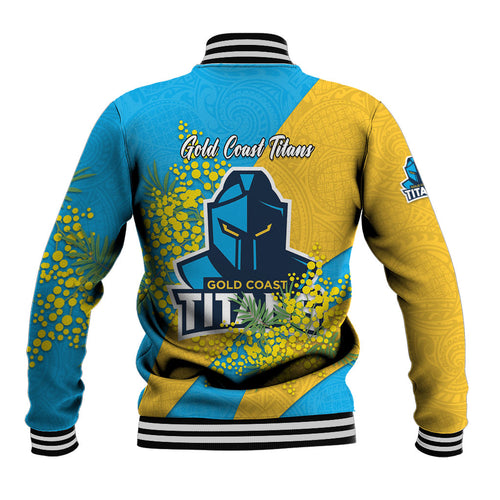 Gold Coast Titans Baseball Jacket Golden Wattle Floral Polynesian - Australian Flower - Rugby Mascot
