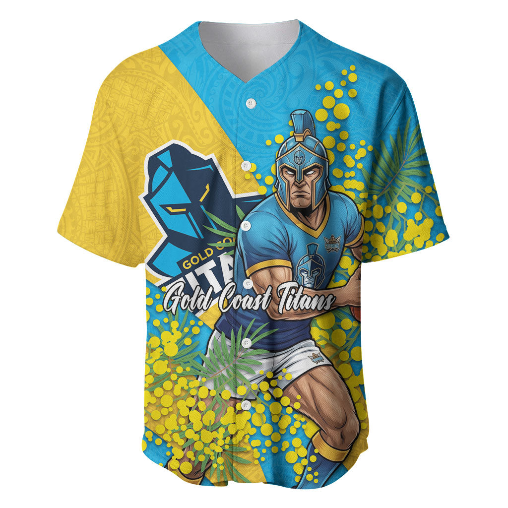 Gold Coast Titans Baseball Jersey Golden Wattle Floral Polynesian - Australian Flower - Rugby Mascot