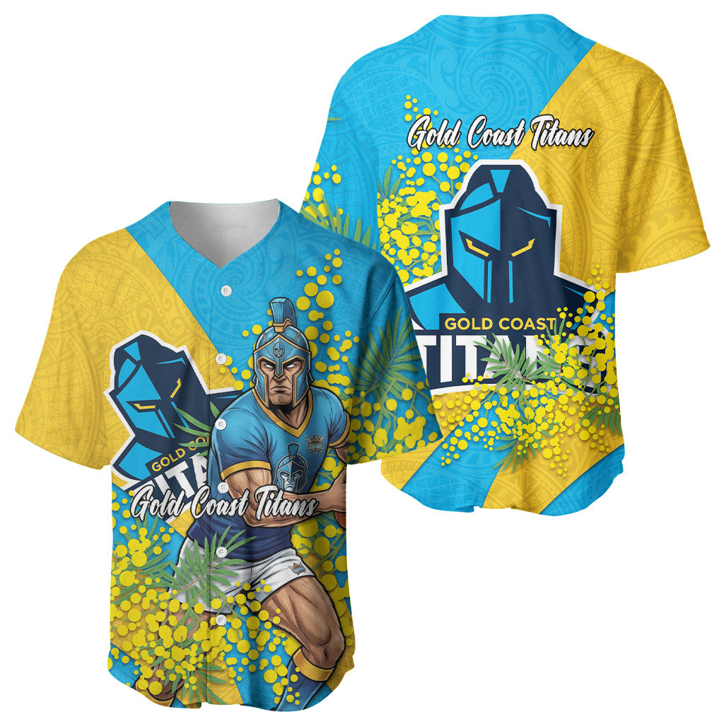 Gold Coast Titans Baseball Jersey Golden Wattle Floral Polynesian - Australian Flower - Rugby Mascot