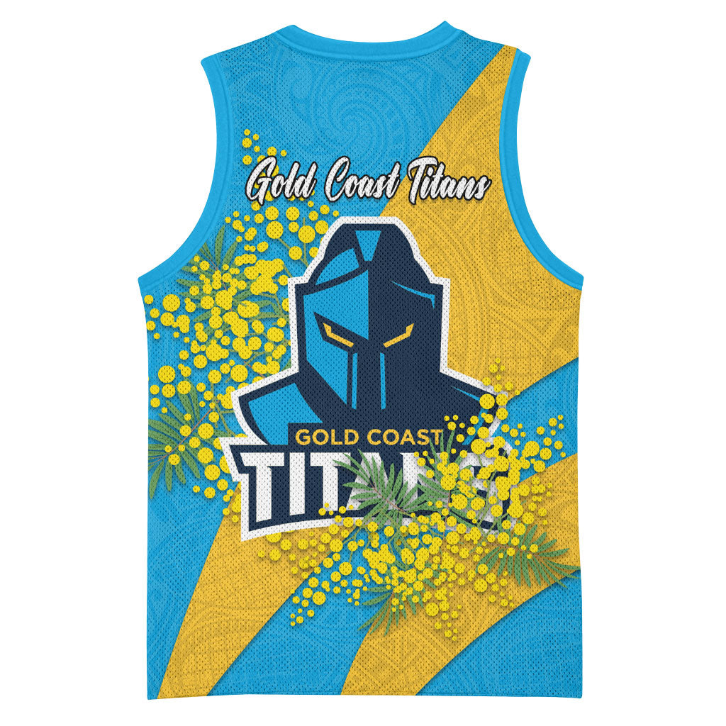 Gold Coast Titans Basketball Jersey Golden Wattle Floral Polynesian - Australian Flower - Rugby Mascot