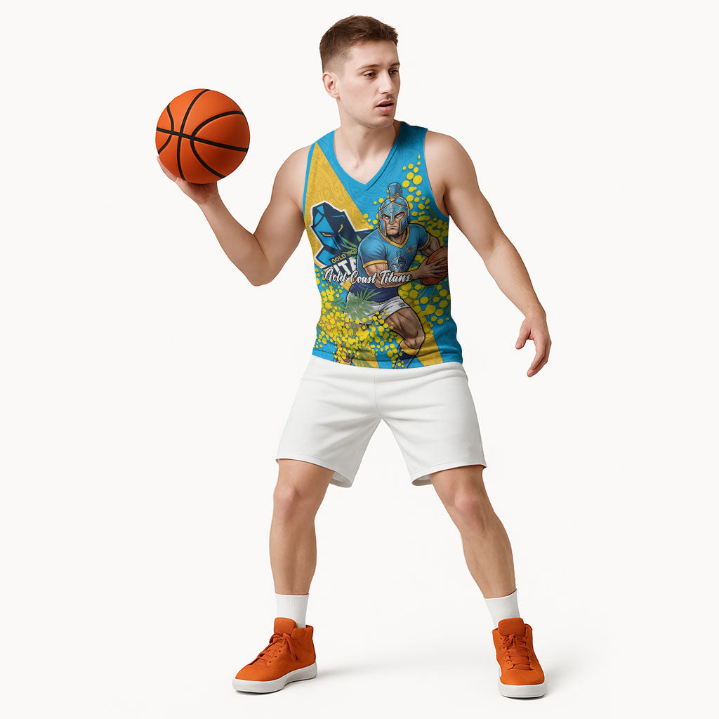 Gold Coast Titans Basketball Jersey Golden Wattle Floral Polynesian - Australian Flower - Rugby Mascot