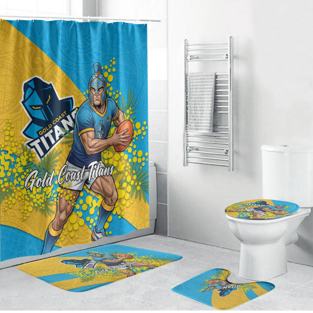 Gold Coast Titans Bathroom Set Golden Wattle Floral Polynesian - Australian Flower - Rugby Mascot
