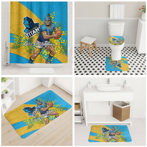 Gold Coast Titans Bathroom Set Golden Wattle Floral Polynesian - Australian Flower - Rugby Mascot