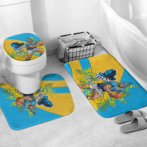 Gold Coast Titans Bathroom Set Golden Wattle Floral Polynesian - Australian Flower - Rugby Mascot