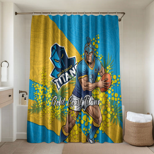 Gold Coast Titans Bathroom Set Golden Wattle Floral Polynesian - Australian Flower - Rugby Mascot