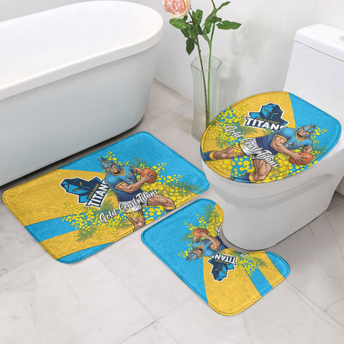 Gold Coast Titans Bathroom Set Golden Wattle Floral Polynesian - Australian Flower - Rugby Mascot