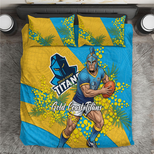 Gold Coast Titans Bedding Set Golden Wattle Floral Polynesian - Australian Flower - Rugby Mascot