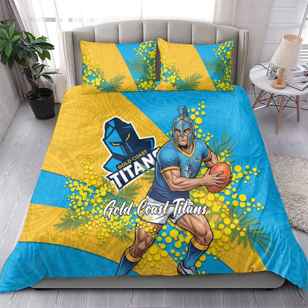 Gold Coast Titans Bedding Set Golden Wattle Floral Polynesian - Australian Flower - Rugby Mascot